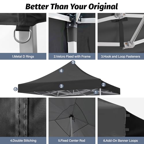 Image of 10x10 Canopy Replacement Top, Heavy Duty Pop Up Tent Cover(Top Only)(Black)
