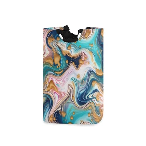 Jihqo Laundry Hamper Basket Abstract Marble Blue Collapsible Nursery Storage Bin Waterproof Clothing Baskets for Home Bedroom Bathroom Washing Room