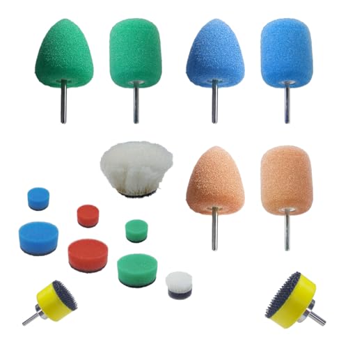 16PCS Mini Buffing Polishing Pads Kit, Car Foam Detail Polisher Pads for Rotary Tools and Tight Area, Wheel hub Cleaning Tool Buffing Polishing Ball, Mini Polishers Tool for Drill (Yellow)