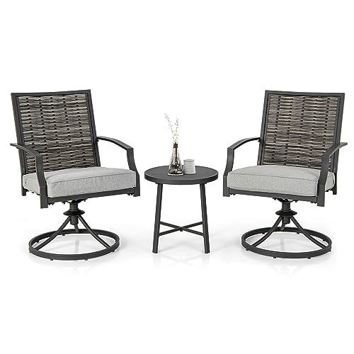 GIANTEX 3er Gartenmöbel Set, Rattan Drehsessel Outdoor mit...