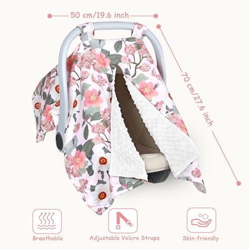 Image of TANOFAR Baby Carseat Canopy, Peekaboo Opening Car Seat Canopy for Babies, Soft and Breathable Infant Carrier Canopy, Multi-use Baby Carrier, Stroller, Nursing Cover, Minky Blanket, Retro Flower