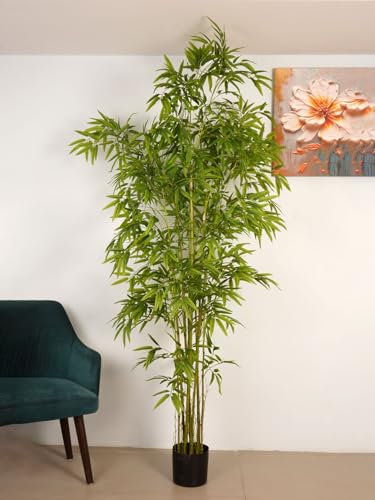 Image of ARICK DECOR 7Ft Artificial Bamboo Tree in Pot, 7ft Realistic Faux Bamboo Silk Plant with Natural Look Canes, Peacock Shaped Extra Large Floor Decor for Home, Office & Balcony