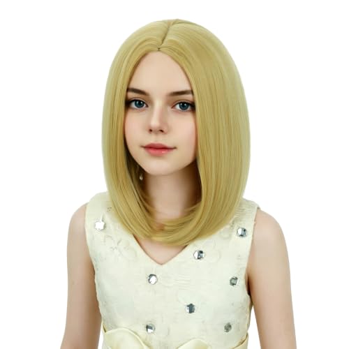 Image of Kids Blonde Wig Girls Light Blonde Bob Wig Child Short Bob Wig Middle Part Wig for Kids Synthetic Wigs with Wig Cap