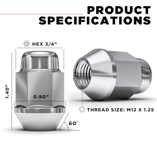 Image of White Knight M12x1.25 Thread Lug Nuts for Aftermarket or Factory Wheels - 4 Chrome Lug Nuts - Bulge Acorn Seating - Carbon Steel for Durable Construction & Easy Installation - 1706S-4
