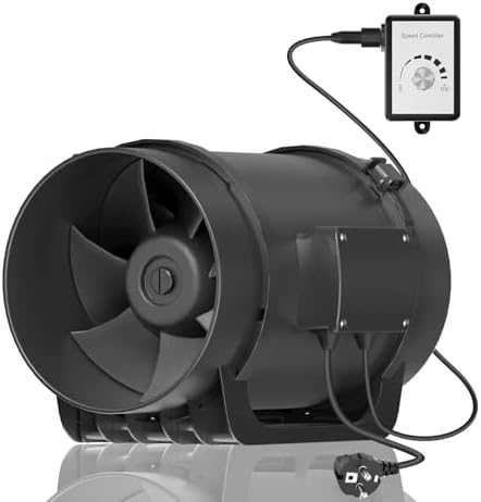Hon&Guan Rohrventilator 200mm mit Variabler Geschwindigkeitskontrolle, Rohrlüfter mit Regler EC Motor 1292m³/h Leise für Wachstumszelte, Badezimmer, Keller, Garage Zimmer