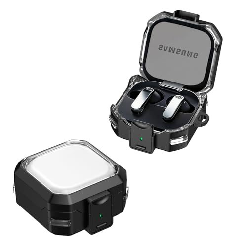 Image of Transparent Lock Armor Case Cover for Samsung Galaxy Buds 4 and 4 Pro, Clear, Shockproof with Heavy Duty Carabiner (Black, Transparent Armor Lock)
