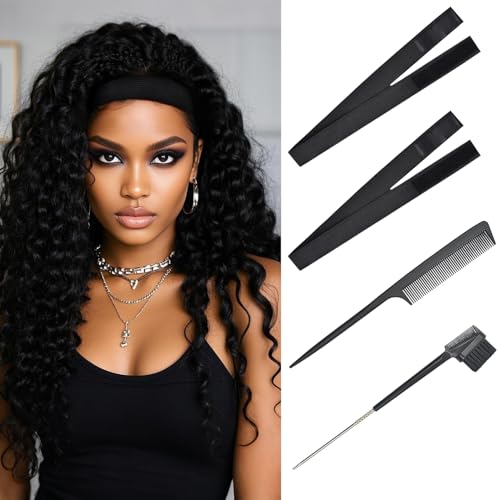YTBYT 2 Pcs Wig Bands Lace Melting Bands Wig Elastic Bands with Combs and Hair Brush for Lace Front Wigs (Width 1 Inch)