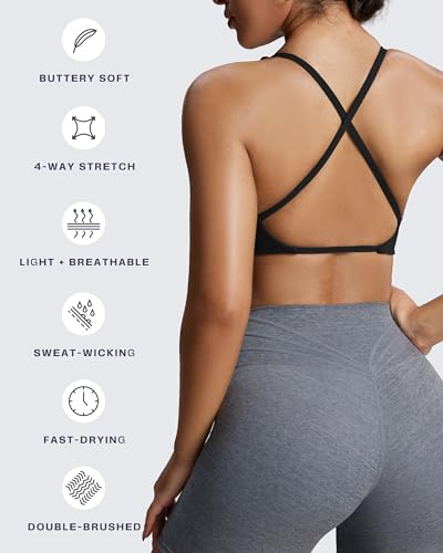 Aoxjox Women\'s Workout Sports Bras Fitness Sienna Low Impact Bra Yoga Crop Tank (Black, Medium) - Thumbnail 6