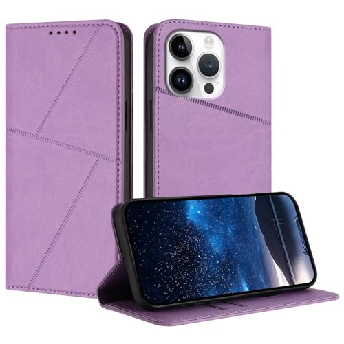 HAOFUGUI Case for Samsung Galaxy J3 / J3 2016 / J310 / J320, Exquisite Geometric Stitching PU Leather Wallet Flip Cover with Card Slots & Kickstand, 360° Shockproof Magnetic Phone Case-Purple