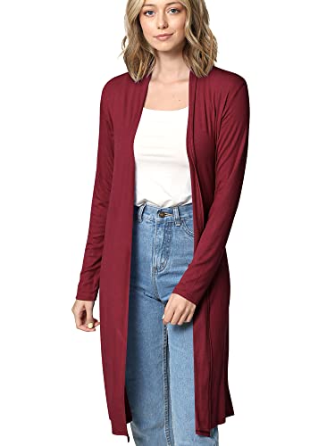 MBJ WSK1048 Womens Solid Long Sleeve Open Front Long Cardigan with Stretch XXL Wine
