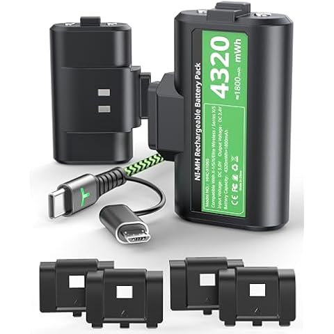 Rechargeable Xbox Controller Battery Pack, Fast Charging 2x4320mWh For Xbox Series X/S/Xbox One/Elite-Charge and Play, Charging Accessories Kit for 5FT USB Type-C Cable with Adapter, 4 Battery Covers Cover