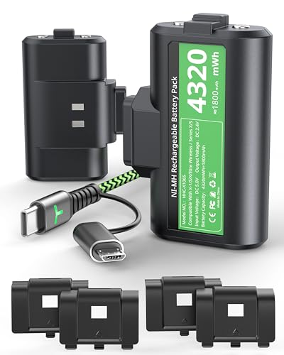 Rechargeable Xbox Controller Battery Pack, Fast Charging 2x4320mWh For Xbox Series X/S/Xbox One/Elite-Charge and Play, Charging Accessories Kit for 5FT USB Type-C Cable with Adapter, 4 Battery Covers