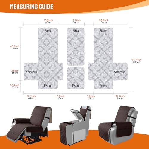 Waterproof Loveseat Recliner Cover with Console and Couch Covers for 3 Seater (Chocolate)