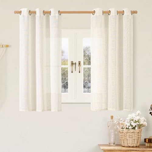 Image of LAMIT 45 Inch Short Window Linen Curtains, Cream Ivory Light Filtering Panels Bronze Grommet Neutral Drapes for Cafe /Bathroom /Loft Room, Natural, 2 Panels, 34 x 45 Inch