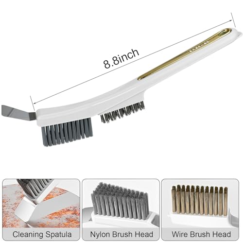 Image of Multifunctional Cleaning Brush with Nylon & Wire Brush and Cleaning Spatula, Long Handle Brushes for Bathroom, Kitchen, Grout, and Tile Deep Cleaning, 2 Pack (Green+White)