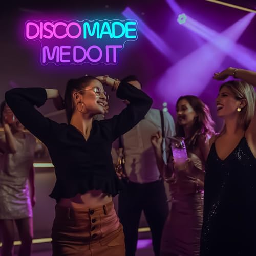 Image of Disco Made Me Do It Neon Sign Disco Led Neon Sign for Wall Decor Dimmable Neon Light Sign for Disco Party Light Up Sign for Music Bar Club Bedroom Disco Decor Disco Lover Disco Fever Party