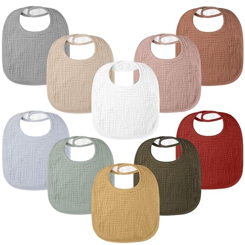 Image of 100% Cotton Muslin Baby Bibs 10-Pack Baby Drool Bibs for Unisex Baby Toddlers Infant Newborns Drooling and Teething
