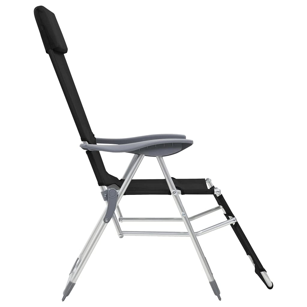 Klappbare Liegestühle mit Fußteil 2 STK. Schwarz Textilene, Verstellbare Campingliegen für Outdoor, Langlebige Aluminium Konstruktion und Atmungsaktives Gewebe