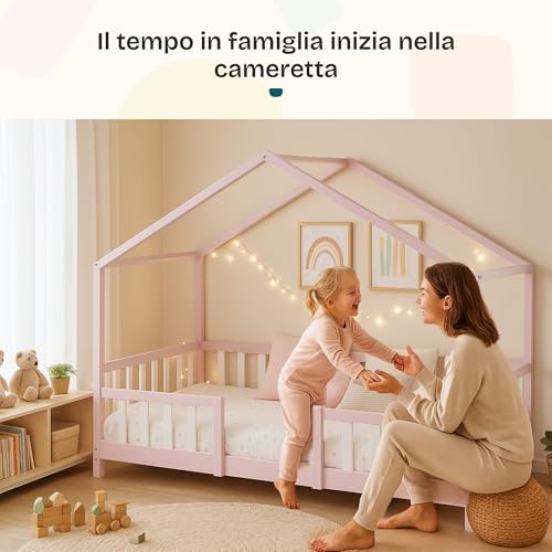 Letto Per Cameretta Treviolo A Forma Di Casetta 90X200 Cm Rosa / Bianco [En.Casa] - 5