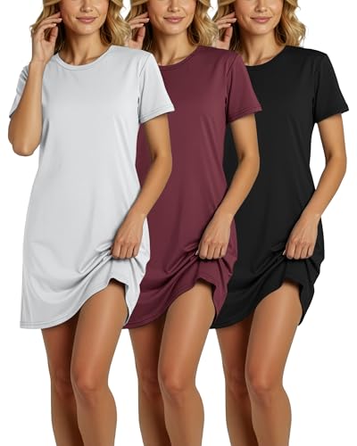 Image of Real Essentials 3 Pack: Women's Cotton Short Sleeve Nightgown Nightshirt Sleepshirt Ladies Sleepwear (Available in Plus Size)