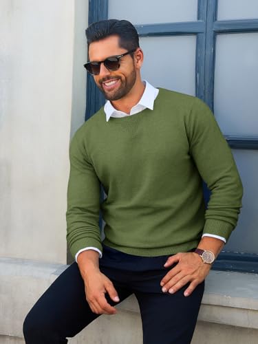 Image of Runcati Mens Crewneck Sweaters Casual Knit Lightweight Dress Sweater Long Sleeve Slim Fit Fall Winter Pullover