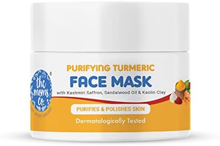 The Moms Co Turmeric Face Mask for Men & Women with exotic Kashmiri Saffron, Kaolin, Bentonite & Sandalwood Oil for Healthy, Glowing Clear Skin Dermatologically Tested -50 Gm