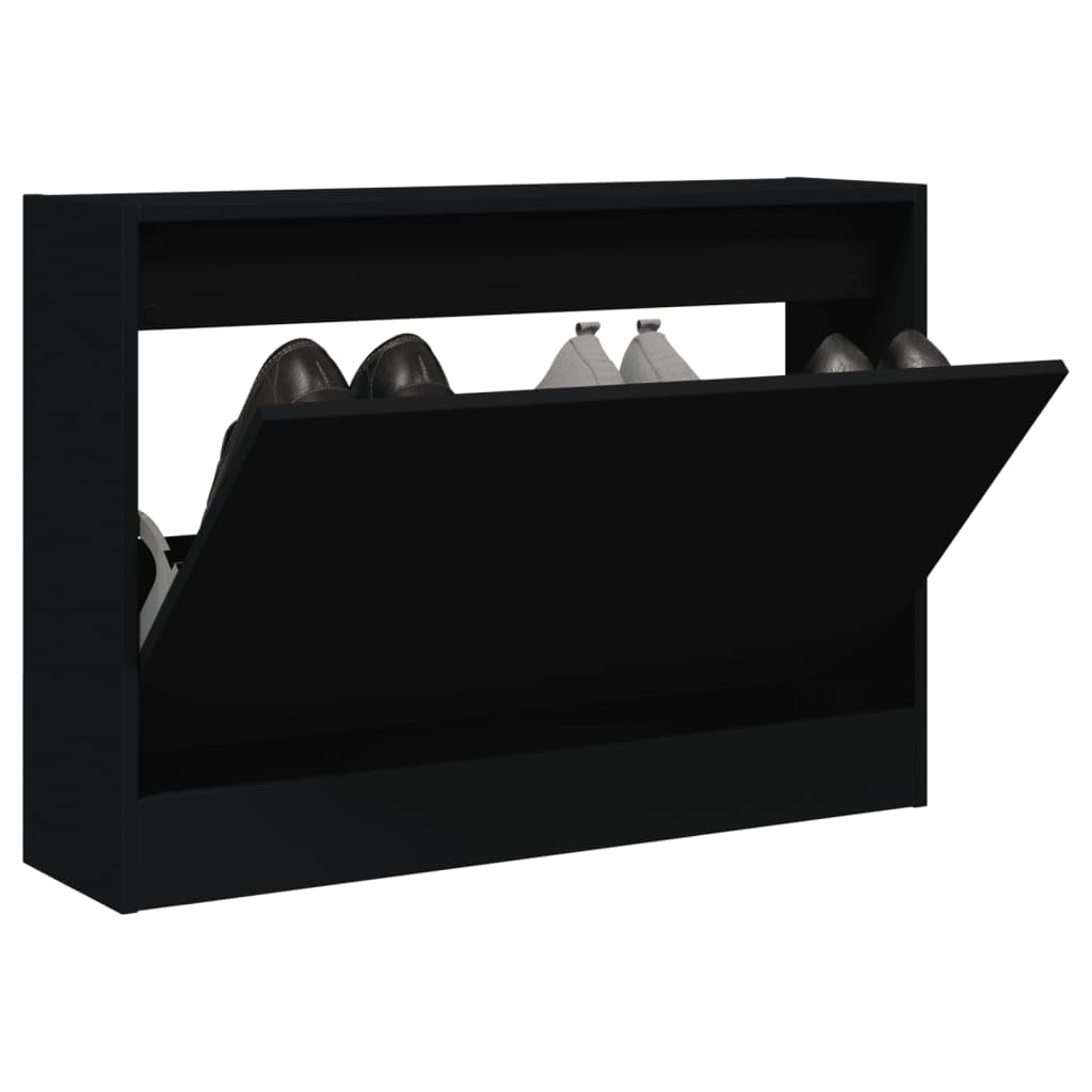 Schuhschrank Schwarz 80x21x57 cm Holzwerkstoff, Schuhschrank aus Holz, Lagerschrank, Perfekt für schmale Flure, Wohnzimmer, Schlafzimmer