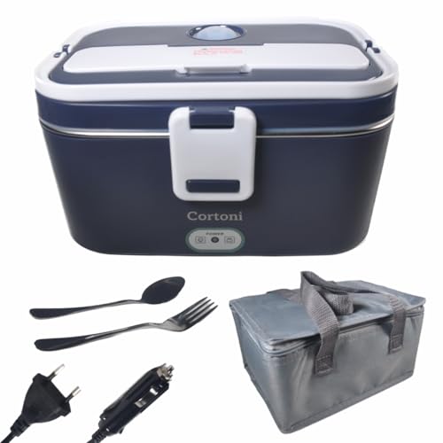 Cortoni Fiambrera Eléctrica 1,8L + 0,4L – Fiambreras Comida Trabajo, Taper electrico Comida Caliente para Casa, Trabajo, Coche y Camión 12V/24V/220V