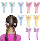 Tyqour 8PCS Butterfly Telephone Wire Hair Bands Spiral Hair Ties for Kids Women Thick Thin Hair, Colorful Telephone Cord Hair Ties, Elastic Hair Accessories for Little Girls, Ponytail Holders