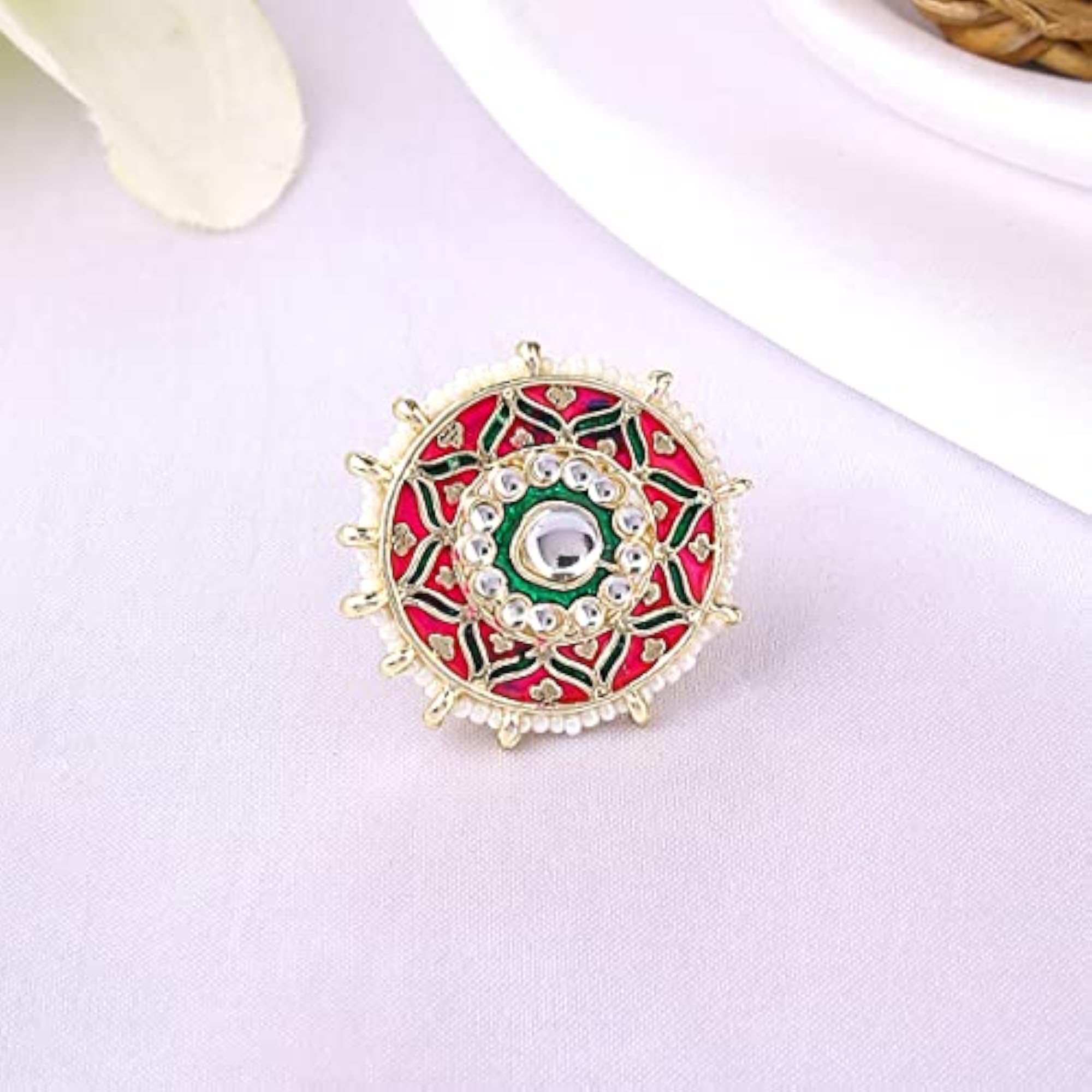 Adjustable Kundan Studded Meenakari Touch Rings, Elegant Gift