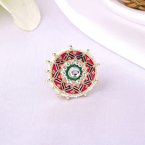 Adjustable Kundan Studded Meenakari Touch Rings, Elegant Gift