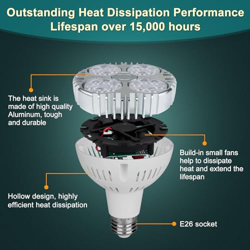 Aolyty 35w (75W Equivalent) PAR30 LED Bulb Warm White 2700K 2800lm E26 Base 25 Degree Beam Angle Track Spotlight with Fan AC 120v