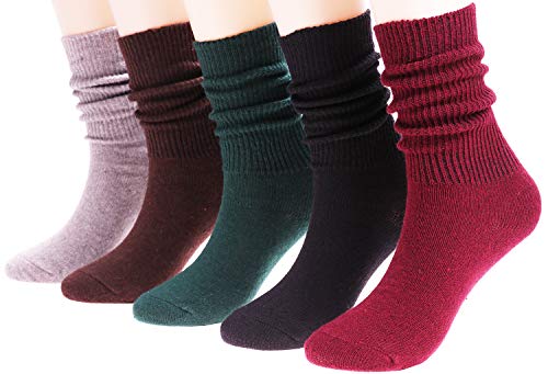 5 Pairs Women Cotton Crew Socks Soft Knit Wool Blend Casual Socks,Size 5-10 WS99 (5Pairs)