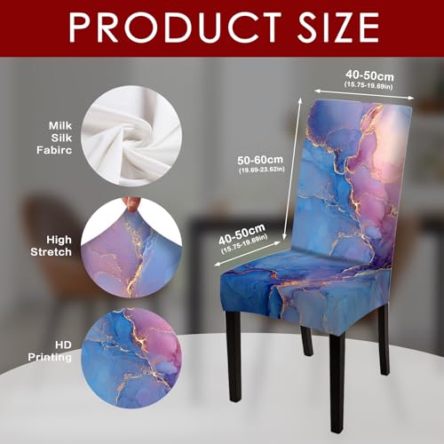 Image of Nuxovilar 4PCS Blue Pink Gold Marble Fluid Stretch Chair Covers