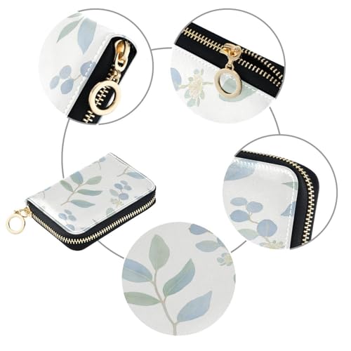 Eucalyptus Leaves Flower Pattern Credit Card Holder Case Leather Printed Zipper ID Card Case Wallet Small RIFD Blocking Wallet for Women Girls3