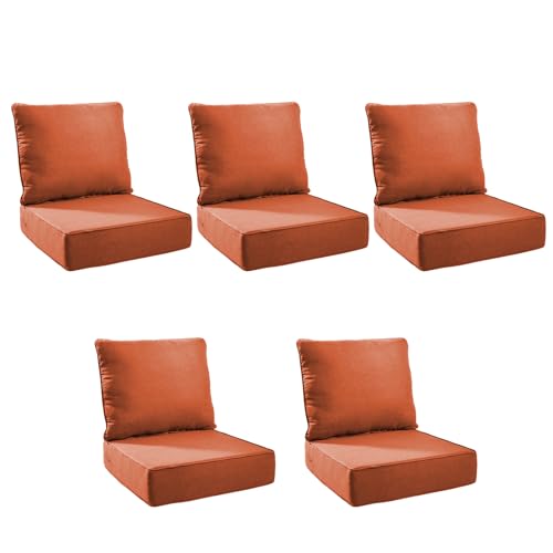 Image of Outdoor Cushion Set for Patio Furniture, UV Resistant, Water Resistant - 6 Inch Thick Foam Garden Cushions- 24x24 Inch Patio Seat Covers for Chair /Sofa /Couch | Orange | 5-Pack |