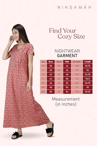 Image of NIHSAMAH Cotton Nighty for Women with Pocket, Premium Printed Long Nighty | Comfortable & Fancy Sleepwear /Nightwear