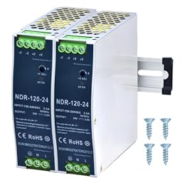 XSHBGF 24VDC Power Supply NDR 120W DIN Rail Power Supply Switch Switching Converter DC (Input 100-240VAC Output 24VDC 50/60HZ 24V 5A 2 PCS)