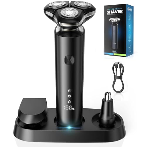 ETROBOT Rasoirs Électriques Homme, 2025 Amélioré Tondeuse Barbe Homme, Rasoir Humide/Sec Étanche, Rechargeable Rasoir Electriques Hommes avec Ecran LCD, USB-C Charge Rapide (3D)