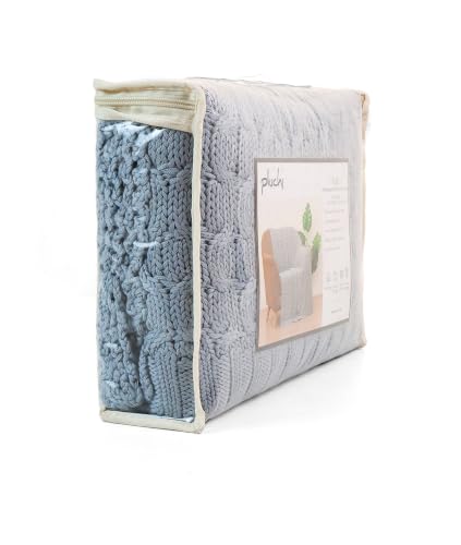 Image of Pluchi Kelly Knit Cotton Knitted Textured All Season AC Throw Blanket for Sofa (Luxurious,125cm X 150cm, 49 x 59 Inches) (Quarry Grey)