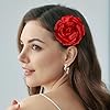 Pince à Cheveux Fleur Rose, Broche Rose Tissu,Pince Cheveux Broche Deux en un, Convient aux Filles et aux Dames pour les Fêtes et les Mariages (Rouge) #4