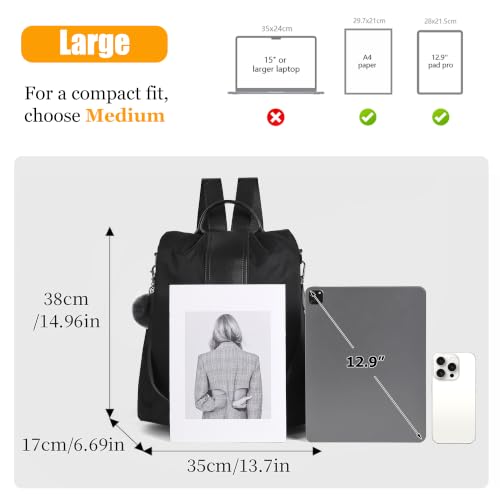 Image of PINCNEL Women Backpack Purse Waterproof Nylon Anti-theft Rucksack Lightweight Shoulder Bag