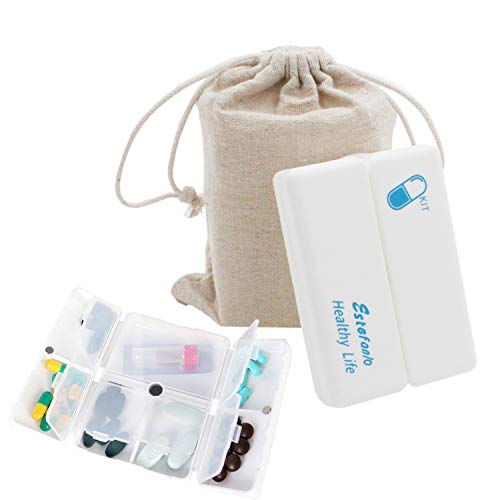 Estefanlo Magnetic Foldable Pill Organizer, Travel Pill Case Portable Pill Box with 7 Compartments for Purse or Pocket, Pills Medicine Vitamin Fish Oil Supplements Container BPA Free (2 Pack)