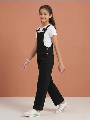 Image of KiddoPanti Girls Denim Dungaree Pant | Cotton Blend Stretch Jumpsuit | Single Front Pocket | Stylish Casual Kids Dungaree | Comfortable Everyday Wear 1-14 Years