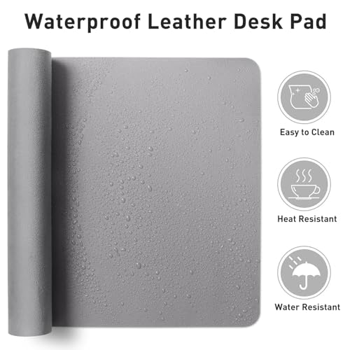 Image of Leather Desk Pad Protector, Mouse Pad, Office Mat, Non-Slip PU Leather Blotter, Laptop Pad, Waterproof Writing Pad for Office and Home (31.5 inch x 15.7 inch, Light Grey)