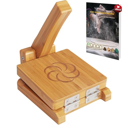 panan Wooden Tortilla Press Mexican Tortillera Presser Made from Natural Food-Grade Bamboo Wood Pataconera with Recipes eBook (Square 6