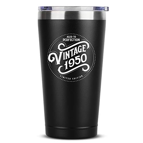 1950 70th Birthday Gifts for Women Men - 16 oz Black Insulated Stainless
