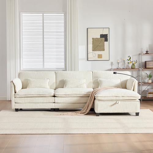 Kelodan Moderno cojín de chenilla de 2 plazas, relleno de espuma y espuma viscoelástica, con puerto USB, bolsillo lateral, soporte para teléfono móvil y taburetes modulares. Ideal para sala de estar y