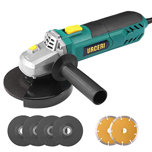URCERI Meuleuse d'Angle 900W 12000RPM Professional Meuleuse Angulaire avec Poignée Latérale à 2 Positions et Housse de Protection, 4 Meules et 2 Meules de Coupe (125 mm) pour Meulage/Polissage/Coupe