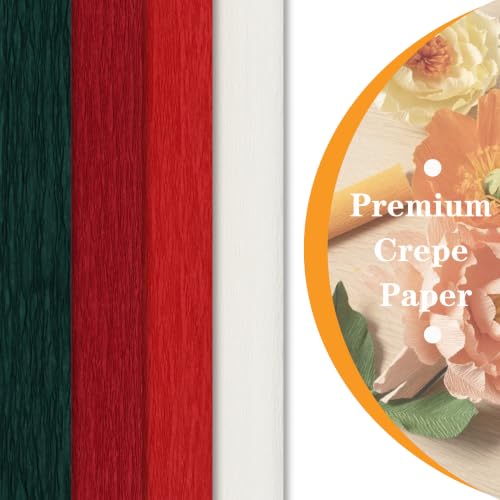 Image of BEISHIDA Christmas Crepe Paper Roll, Red Green White 4 Rolls Crepe Paper